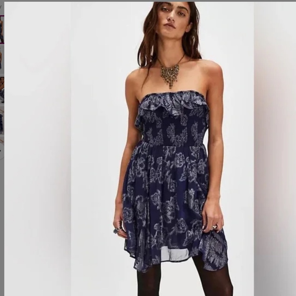 NWOT Free People Metallic Ruffle Gardenia Mini Dress - Eclipse ( Navy) Size S